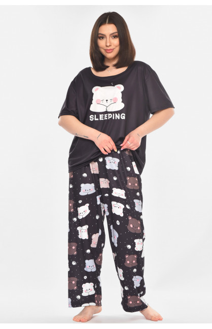 Пижама женская полубатальная тёмно-синего цвета с принтом 500027 210877C