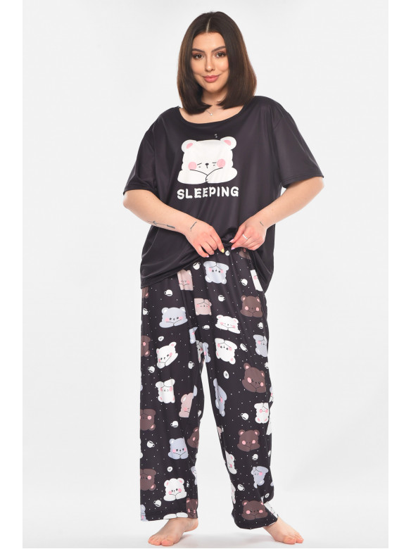 Пижама женская полубатальная тёмно-синего цвета с принтом 500027 210877C