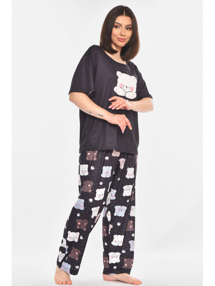 Пижама женская полубатальная тёмно-синего цвета с принтом 500027 210877C