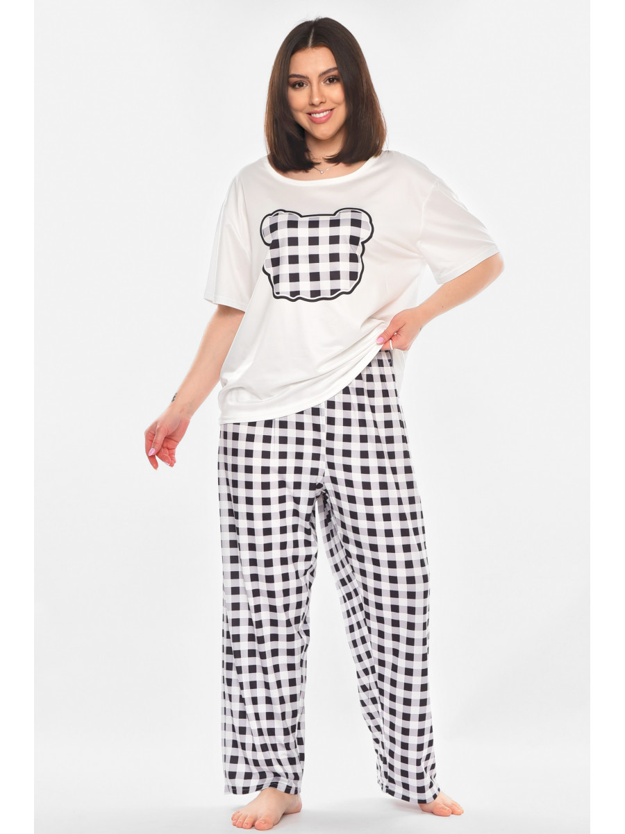 Пижама женская полубатальная белого цвета с принтом 500030 210878C