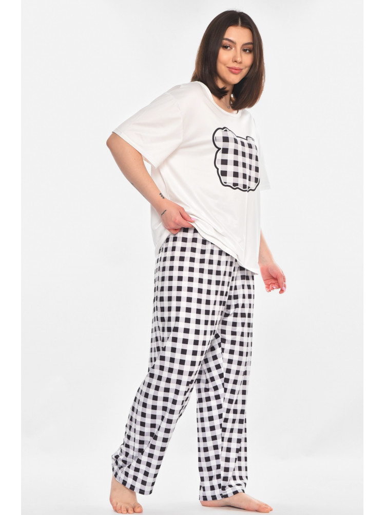 Пижама женская полубатальная белого цвета с принтом 500030 210878C