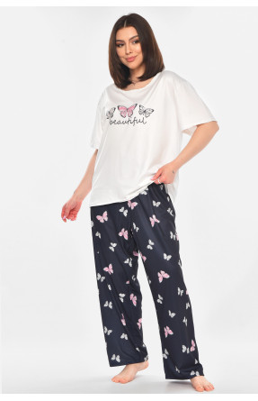 Пижама женская полубатальная белого цвета с принтом 500031 210879C