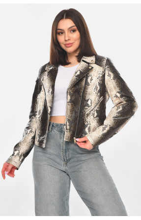 Куртка-косуха женская из экокожи черно-белого цвета 1904-1 210880C Куртка-косуха женская из экокожи черно-белого цвета 1904-1 210880C