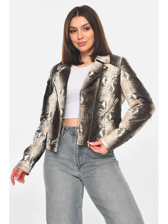 Куртка-косуха женская из экокожи черно-белого цвета 1904-1 210880C