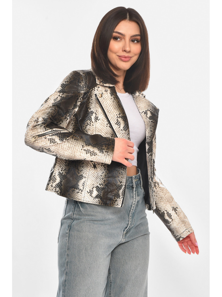 Куртка-косуха женская из экокожи черно-белого цвета 1904-1 210880C