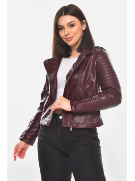 Куртка-косуха женская из экокожи бордового цвета 1904-1 210881C