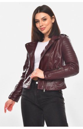 Куртка-косуха женская из экокожи бордового цвета 1904-1 210881C Куртка-косуха женская из экокожи бордового цвета 1904-1 210881C