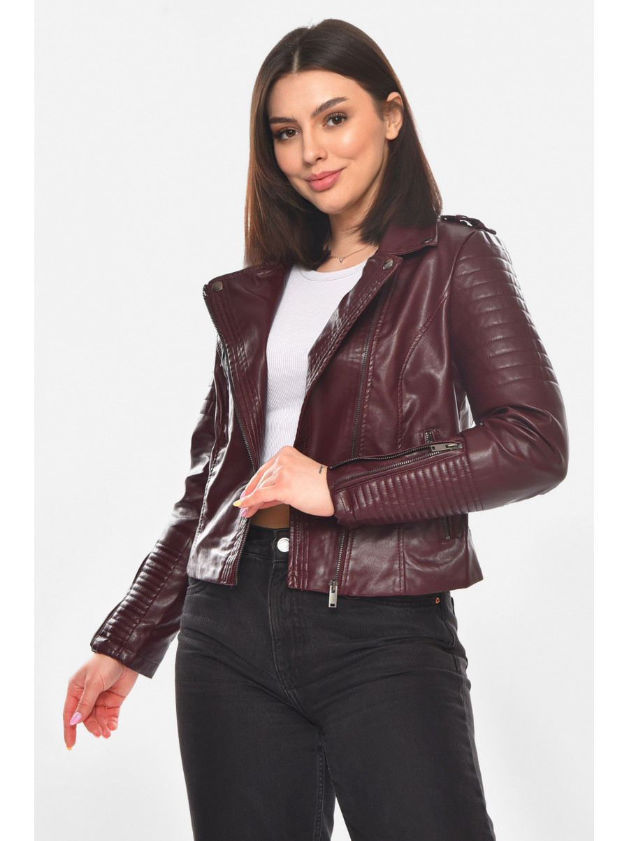 Куртка-косуха женская из экокожи бордового цвета 1904-1 210881C