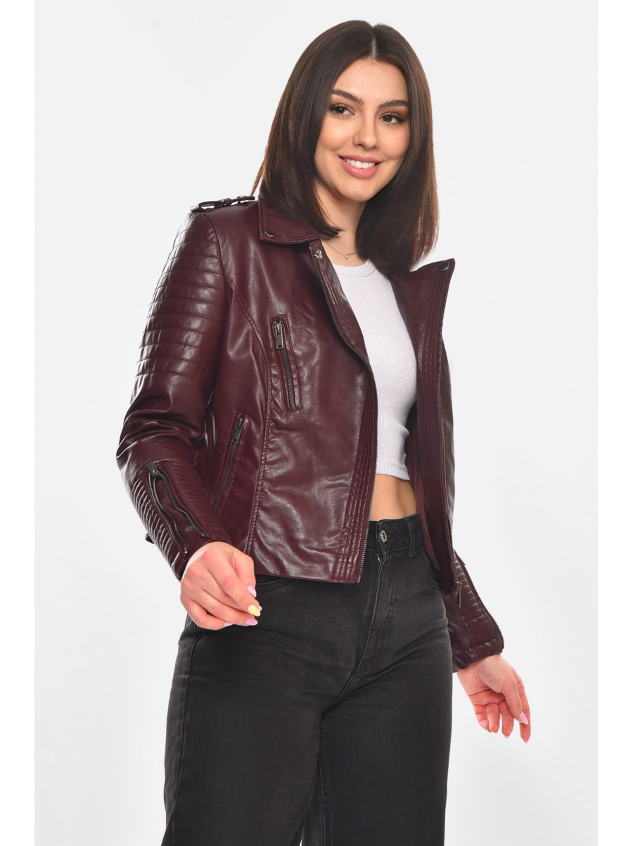 Куртка-косуха женская из экокожи бордового цвета 1904-1 210881C
