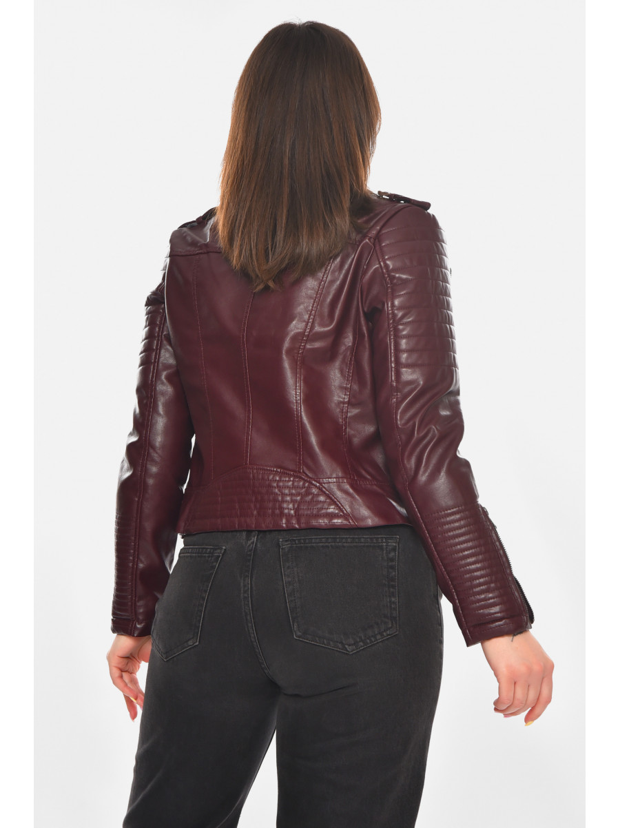 Куртка-косуха женская из экокожи бордового цвета 1904-1 210881C