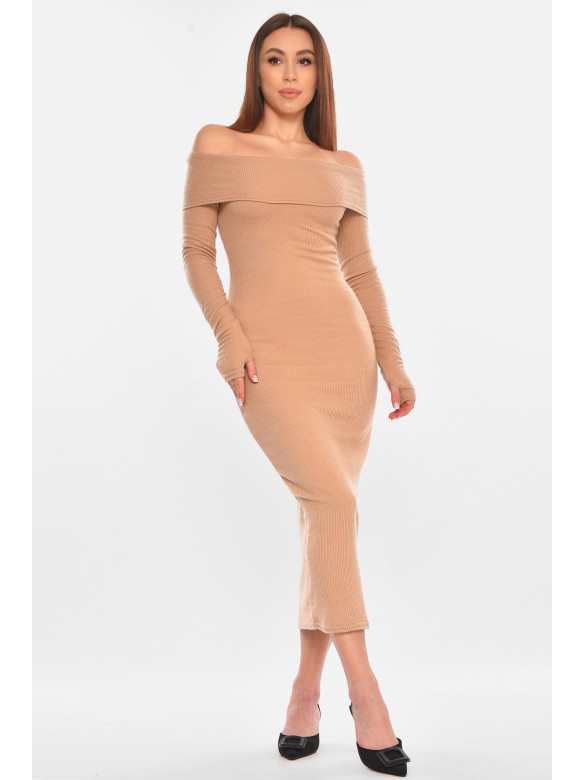 Платье женское однотонное на микрофлисе бежевого цвета 233 210882C