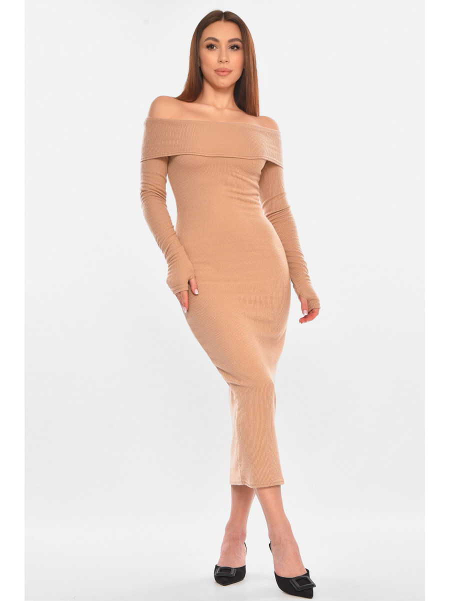 Платье женское однотонное на микрофлисе бежевого цвета 233 210882C