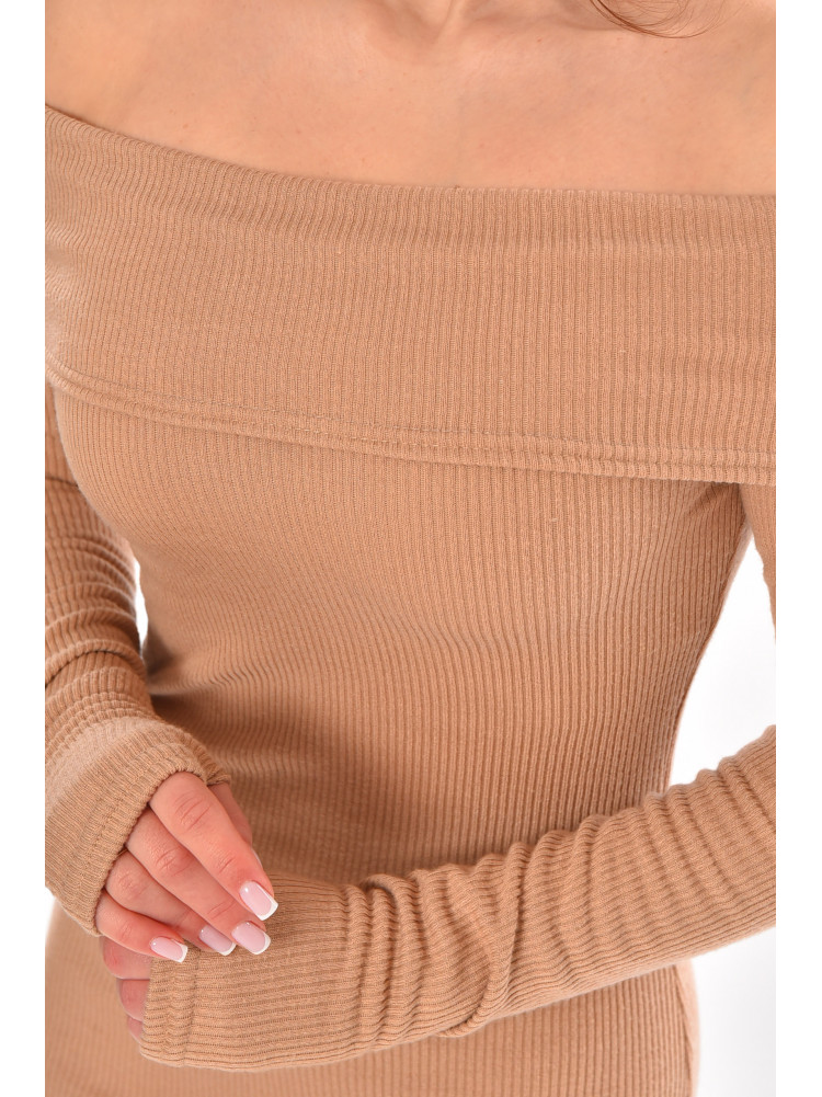 Платье женское однотонное на микрофлисе бежевого цвета 233 210882C