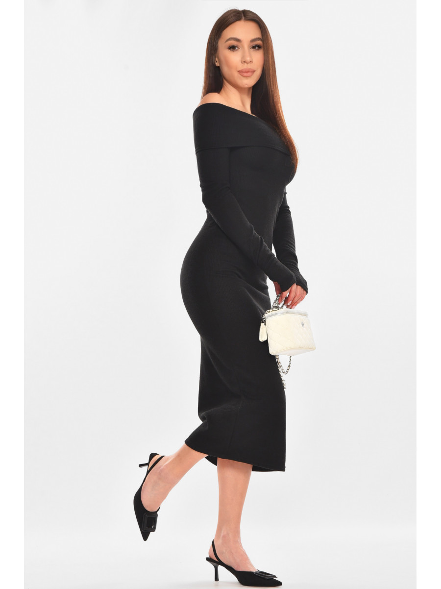 Платье женское однотонное на микрофлисе черного цвета 233 210883C