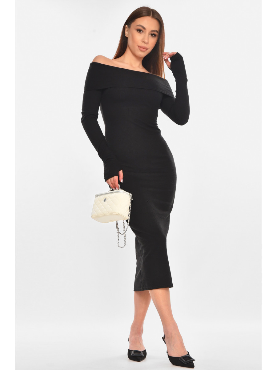 Платье женское однотонное на микрофлисе черного цвета 233 210883C