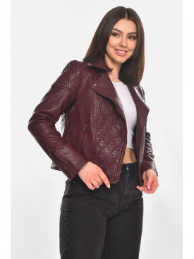 Куртка-косуха женская из экокожи бордового цвета 1921 210884C