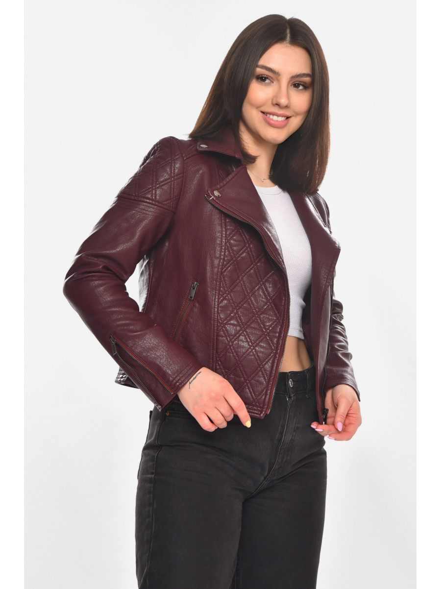 Куртка-косуха женская из экокожи бордового цвета 1921 210884C