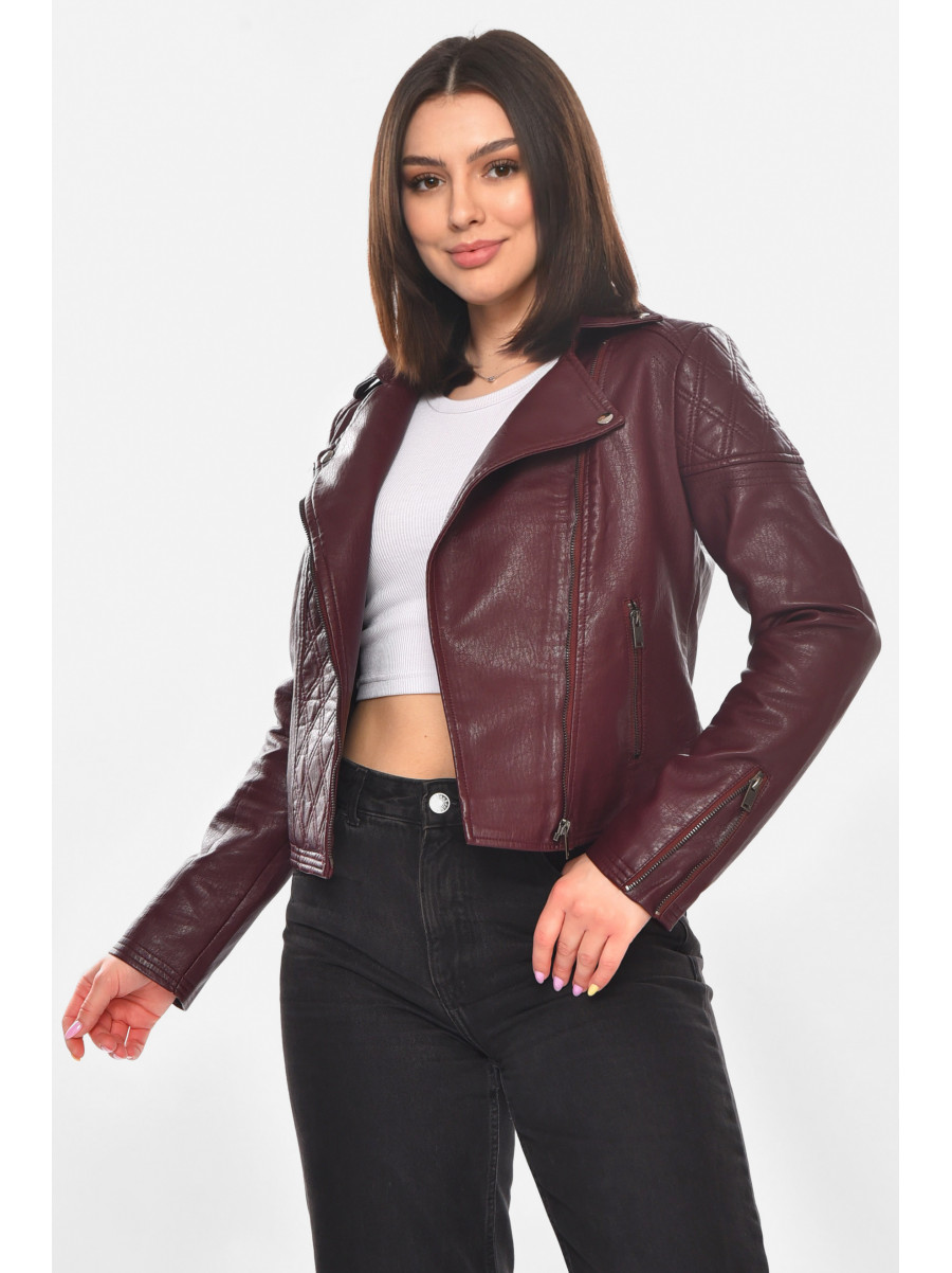 Куртка-косуха женская из экокожи бордового цвета 1921 210884C