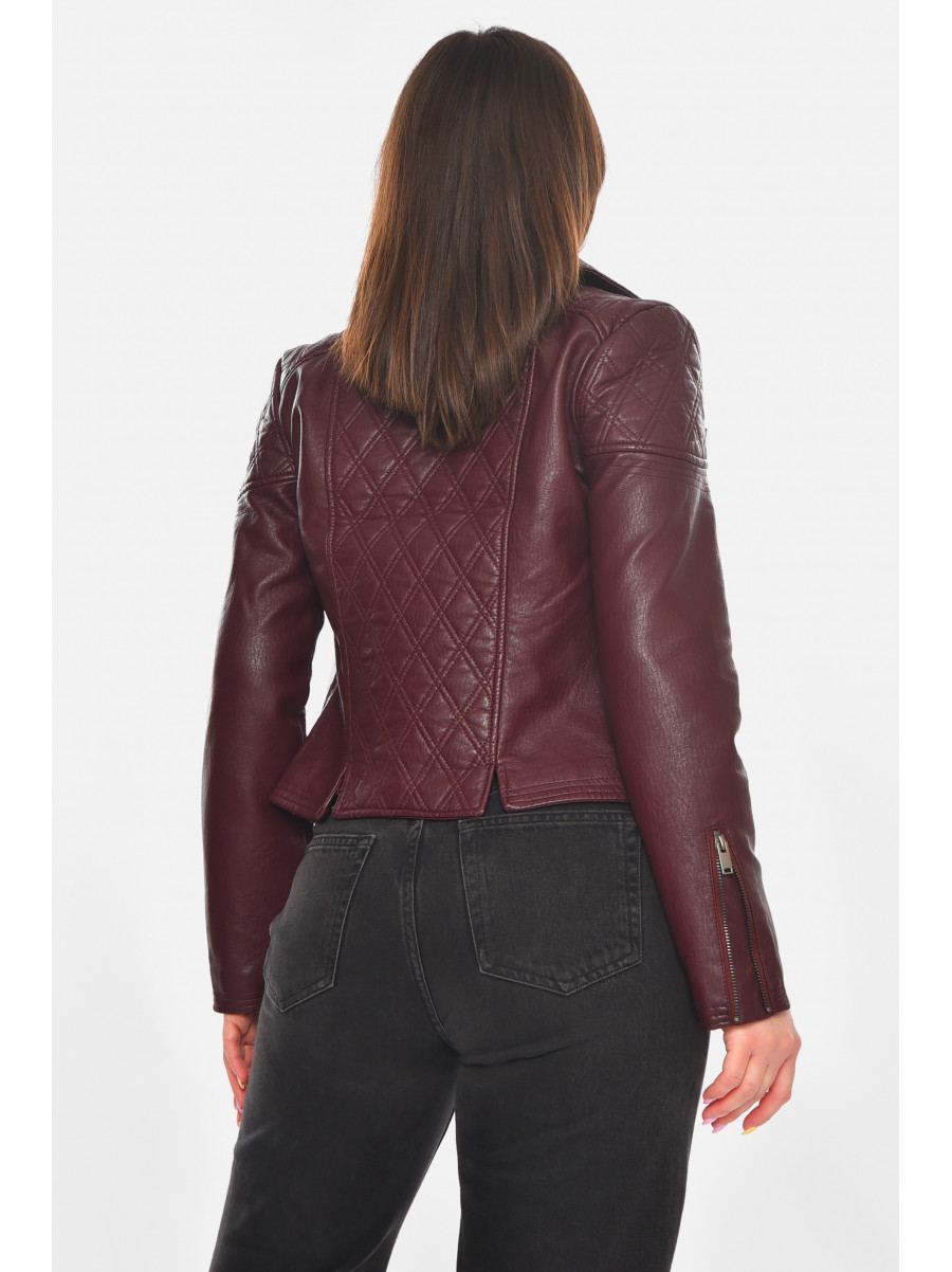 Куртка-косуха женская из экокожи бордового цвета 1921 210884C
