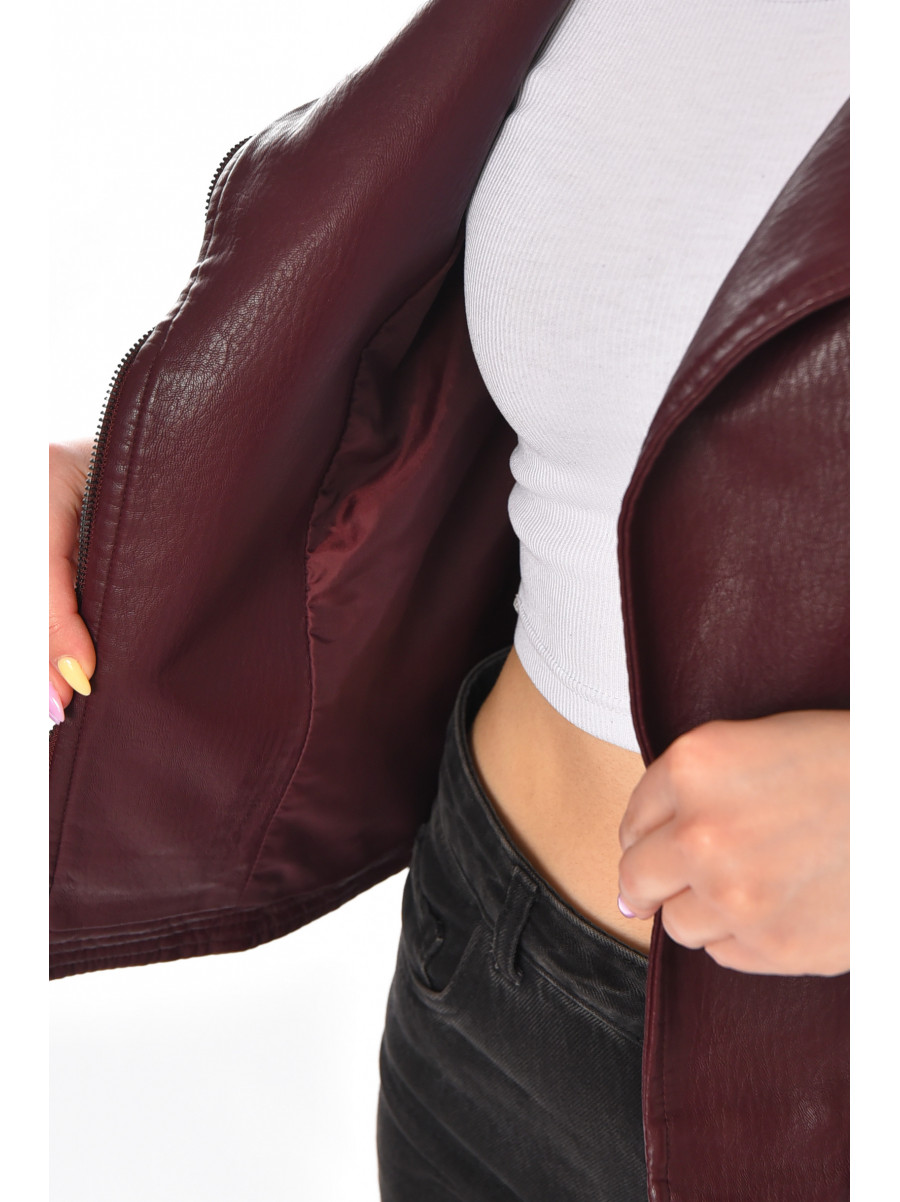 Куртка-косуха женская из экокожи бордового цвета 1921 210884C