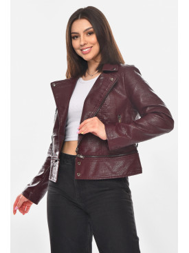Куртка-косуха женская из экокожи бордового цвета 1955 210885C Куртка-косуха женская из экокожи бордового цвета 1955 210885C