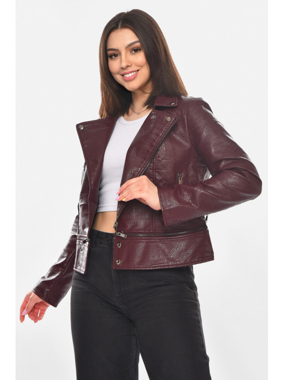 Куртка-косуха женская из экокожи бордового цвета 1955 210885C