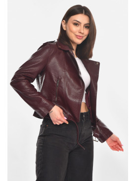 Куртка-косуха женская из экокожи бордового цвета 1914 210893C Куртка-косуха женская из экокожи бордового цвета 1914 210893C