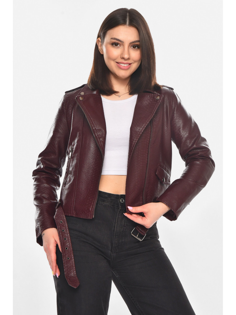 Куртка-косуха женская из экокожи бордового цвета 1914 210893C