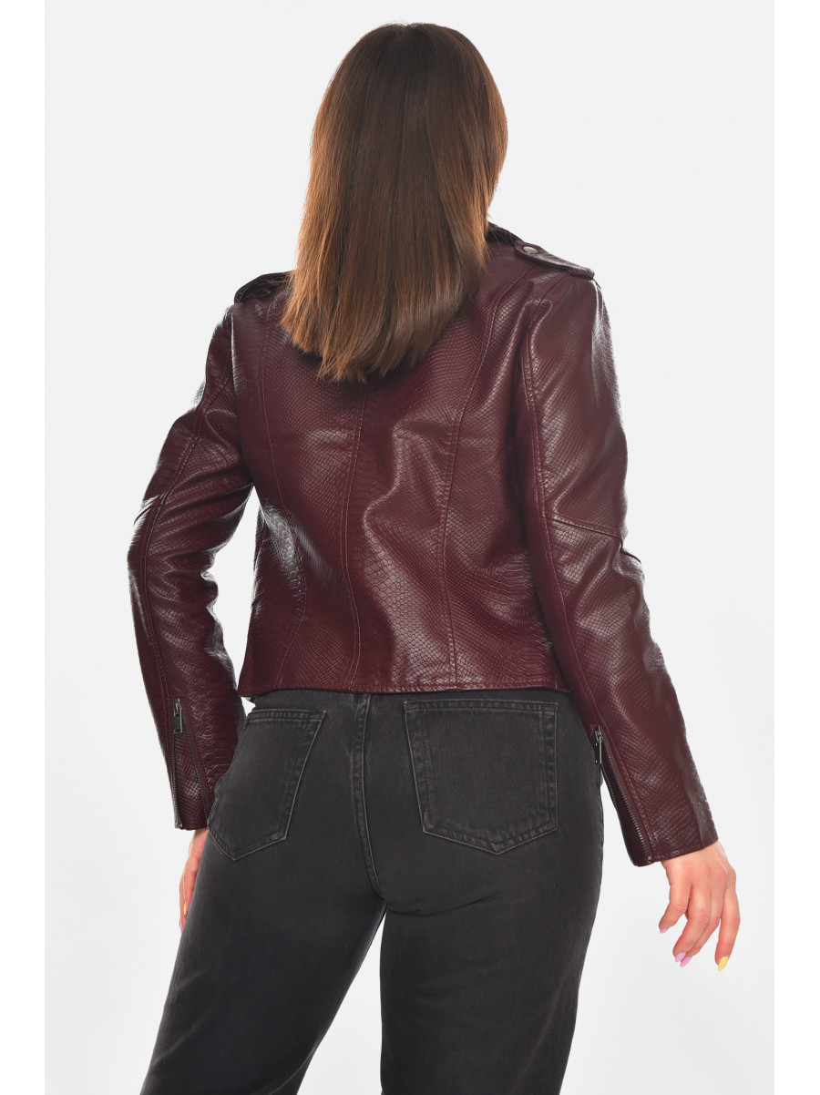 Куртка-косуха женская из экокожи бордового цвета 1914 210893C