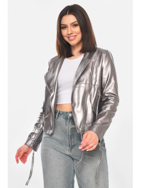 Куртка-косуха женская из экокожи серебристого цвета 1555 210896C Куртка-косуха женская из экокожи серебристого цвета 1555 210896C