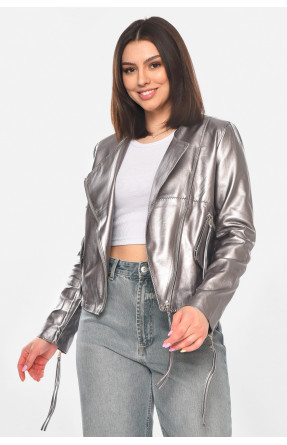 Куртка-косуха женская из экокожи серебристого цвета 1555 210896C Куртка-косуха женская из экокожи серебристого цвета 1555 210896C