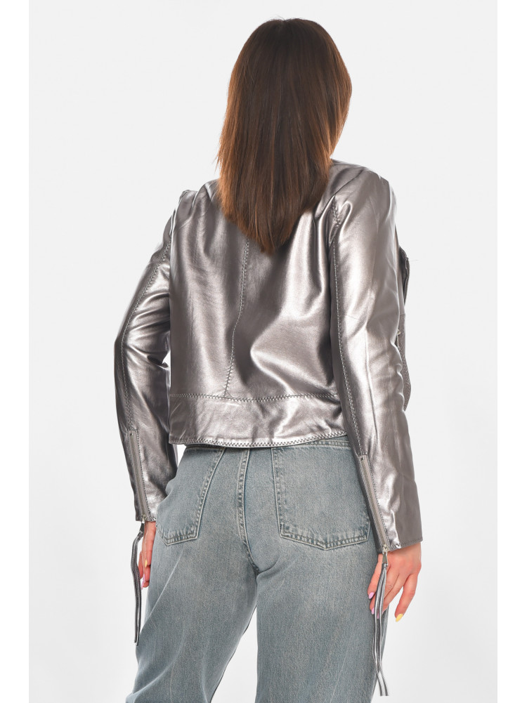 Куртка-косуха женская из экокожи серебристого цвета 1555 210896C