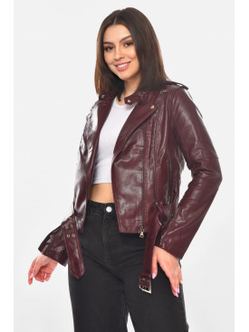 Куртка-косуха женская из экокожи бордового цвета 210898C Куртка-косуха женская из экокожи бордового цвета 210898C