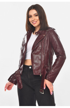 Куртка-косуха женская из экокожи бордового цвета 210898C Куртка-косуха женская из экокожи бордового цвета 210898C