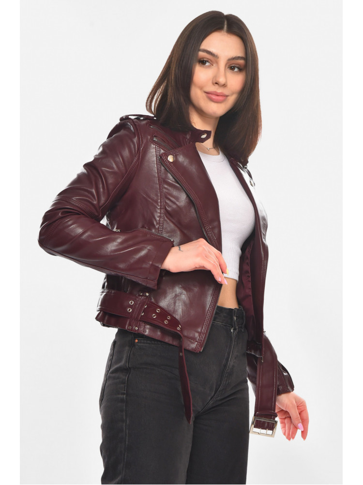 Куртка-косуха женская из экокожи бордового цвета 210898C