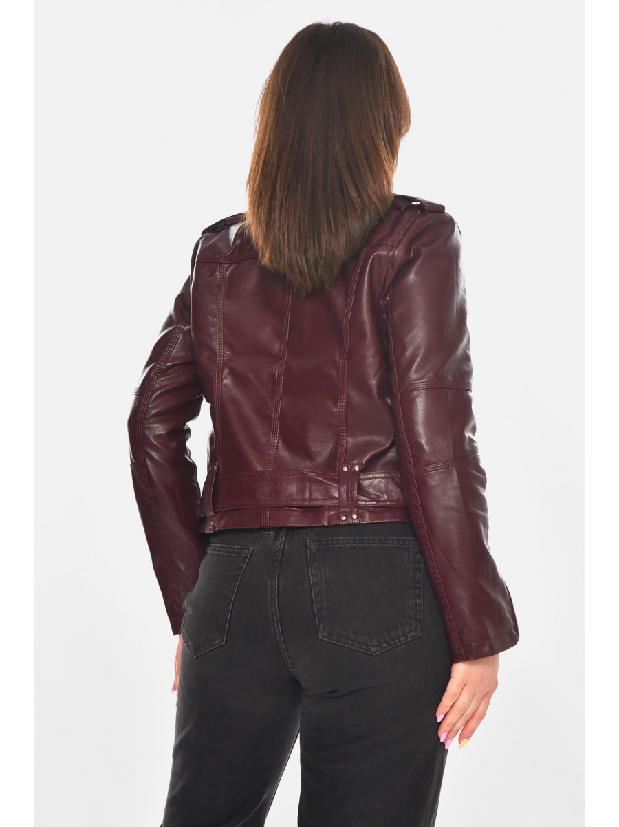 Куртка-косуха женская из экокожи бордового цвета 210898C