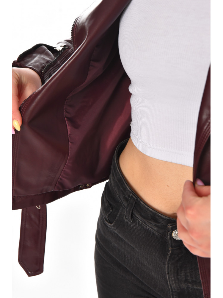 Куртка-косуха женская из экокожи бордового цвета 210898C