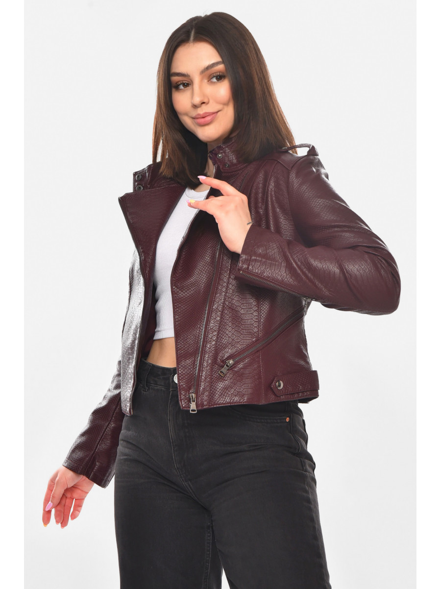 Куртка-косуха жіноча з екошкіри бордового кольору 1919 210899C