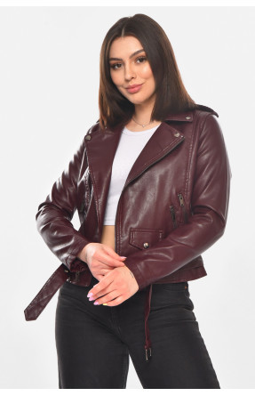 Куртка-косуха жіноча з екошкіри бордового кольору 1924 210900C Куртка-косуха жіноча з екошкіри бордового кольору 1924 210900C