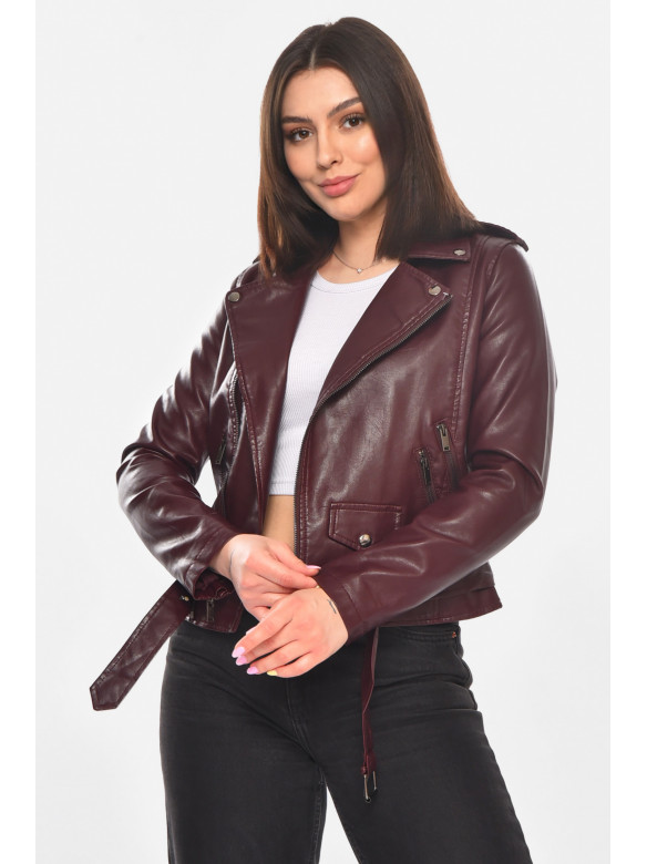 Куртка-косуха жіноча з екошкіри бордового кольору 1924 210900C