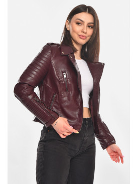 Куртка-косуха женская из экокожи бордового цвета 210901C Куртка-косуха женская из экокожи бордового цвета 210901C