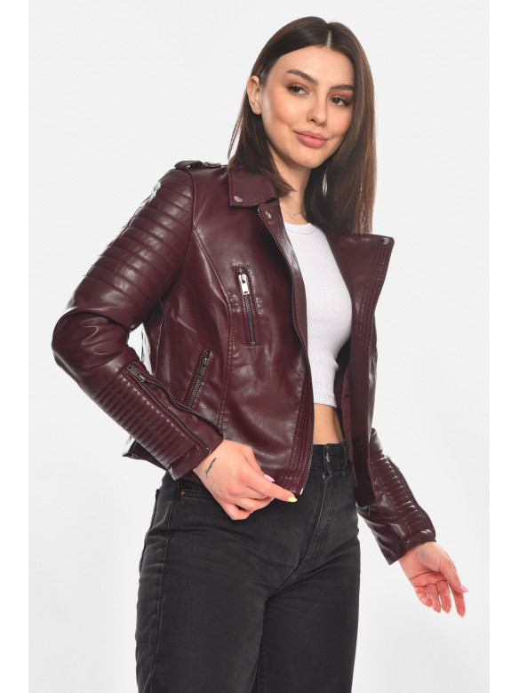 Куртка-косуха жіноча з екошкіри бордового кольору 210901C