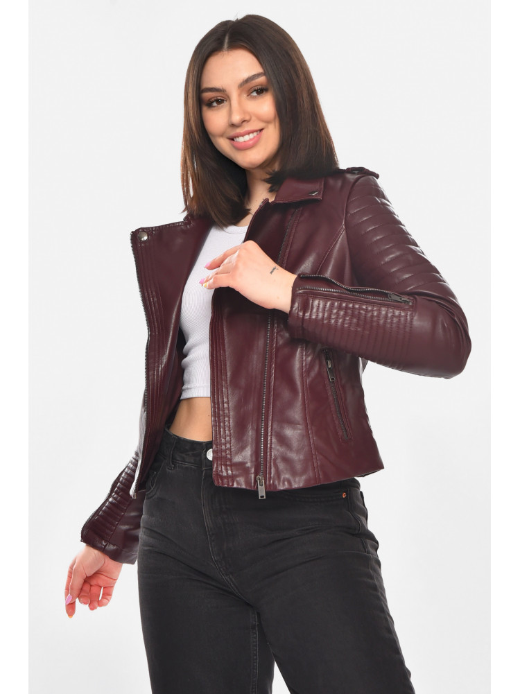 Куртка-косуха жіноча з екошкіри бордового кольору 210901C