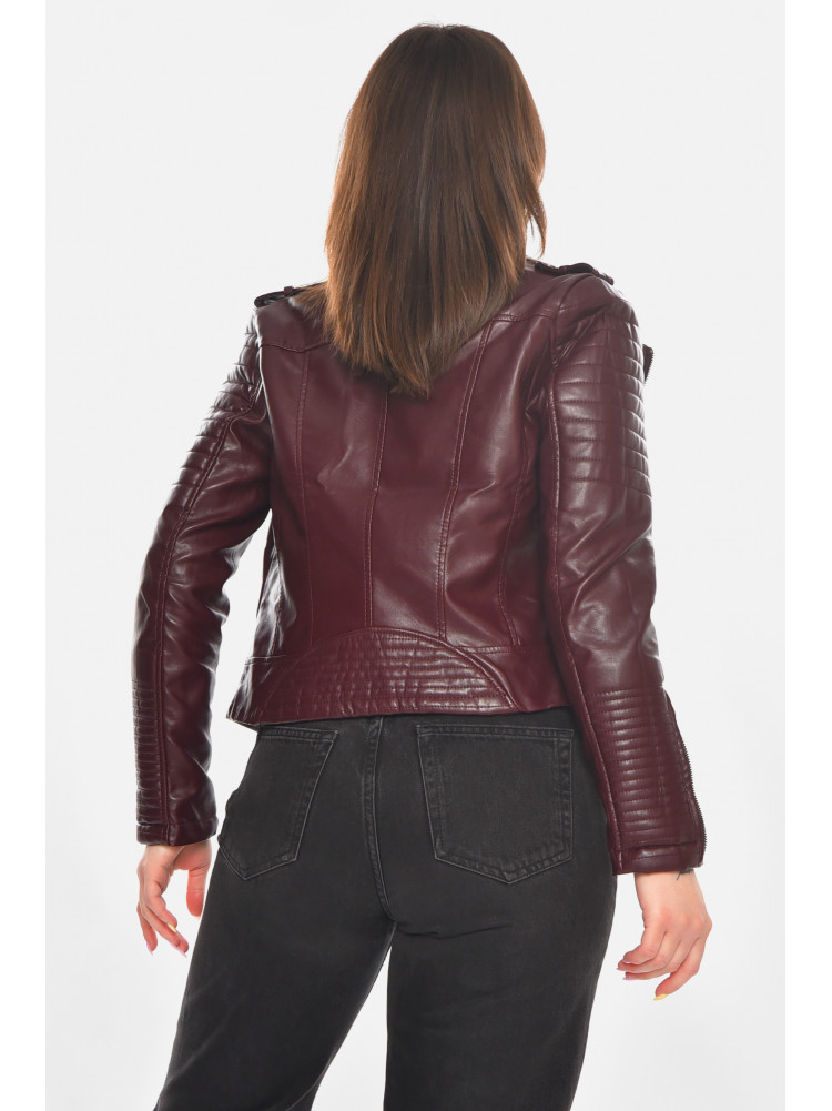 Куртка-косуха жіноча з екошкіри бордового кольору 210901C