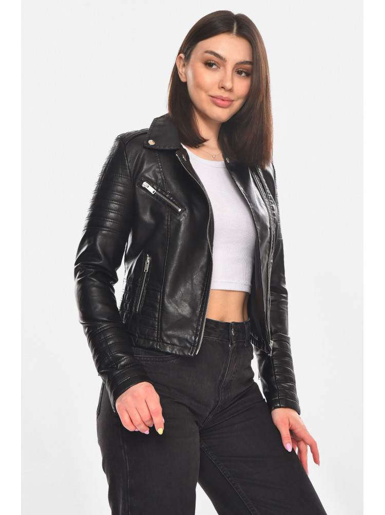 Куртка-косуха жіноча з екошкіри чорного кольору 1928 210902C