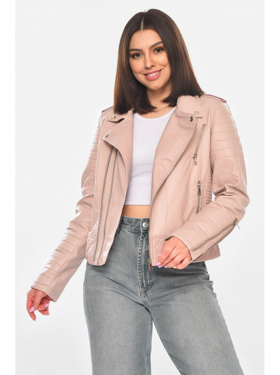 Куртка-косуха жіноча з екошкіри пудрового кольору 210904C