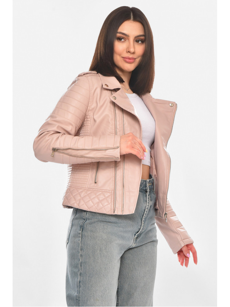Куртка-косуха жіноча з екошкіри пудрового кольору 210904C