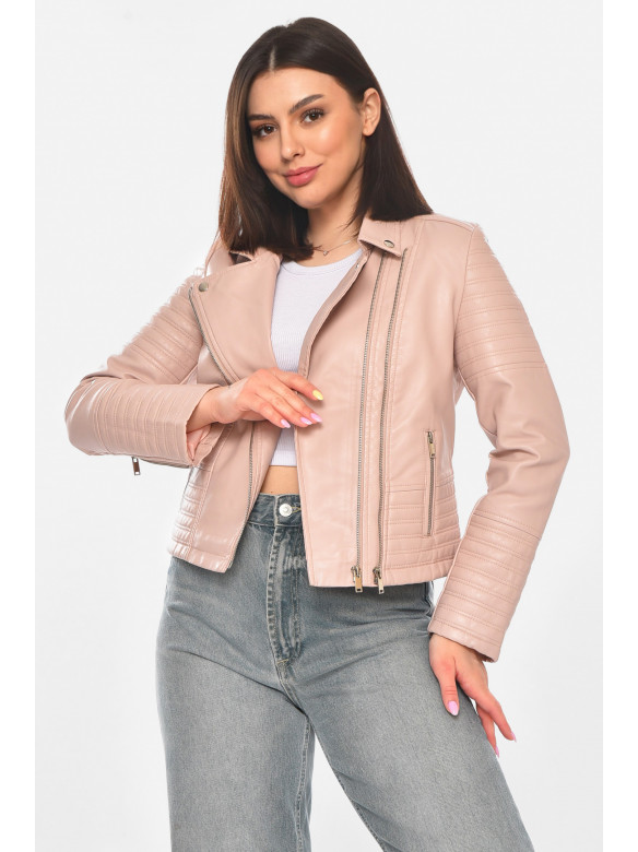 Куртка-косуха жіноча з екошкіри пудрового кольору 1828 210905C