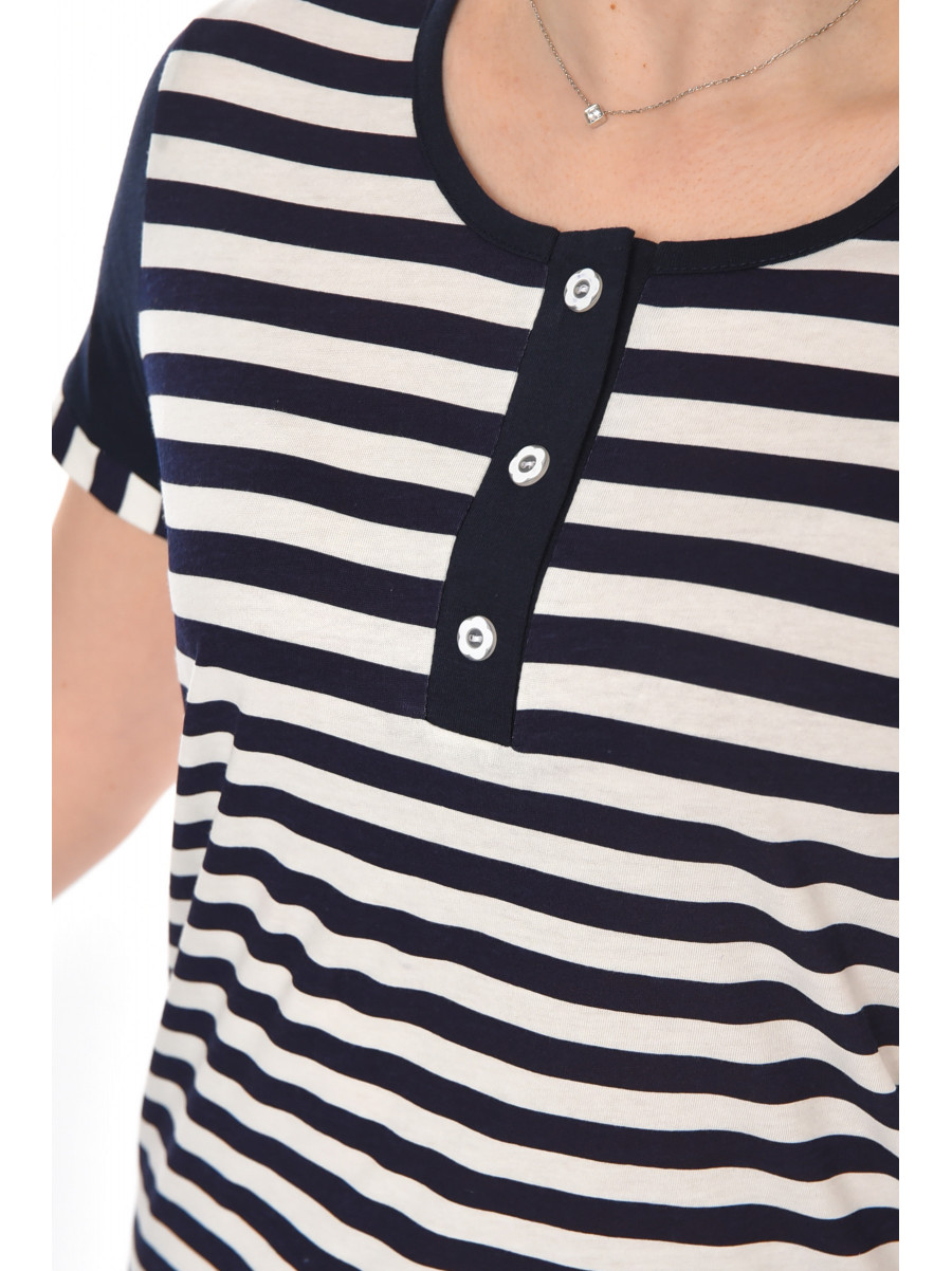 Туника женская полубатальная темно-синего цвета с принтом 210960C