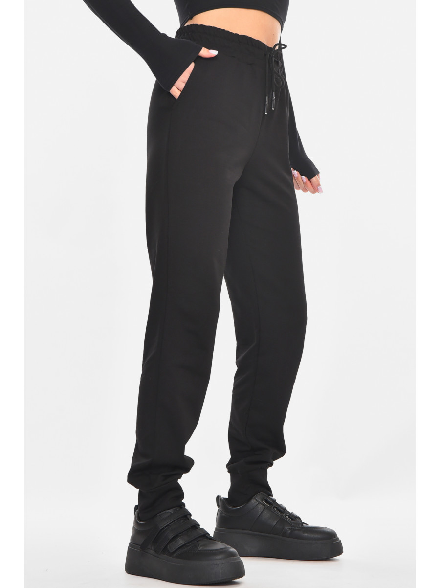 Спортивные штаны женские однотонные черного цвета 362 210972C